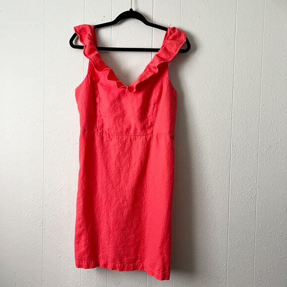 Old Navy Womens Dress Large Linen Blend Ruffle Overlay Smocked Vacation Beachy - Picture 1 of 11